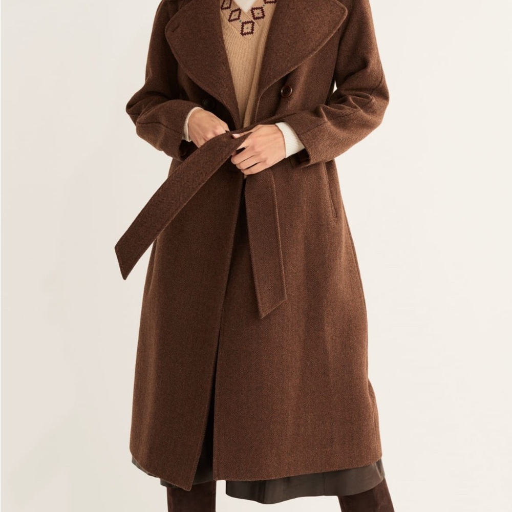 Pendleton Herringbone Wool Coat in Rich Brown